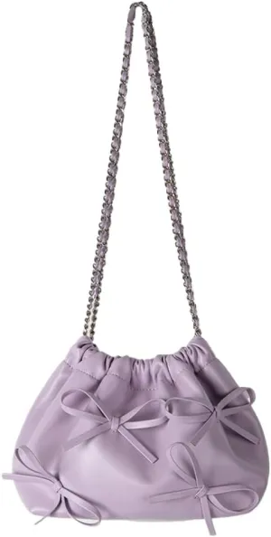 Soft Leather Bow Chain Bucket Bag for Women, Summer Versatile & Elegant Crossbody Purse, Fashionable Shoulder Handbag