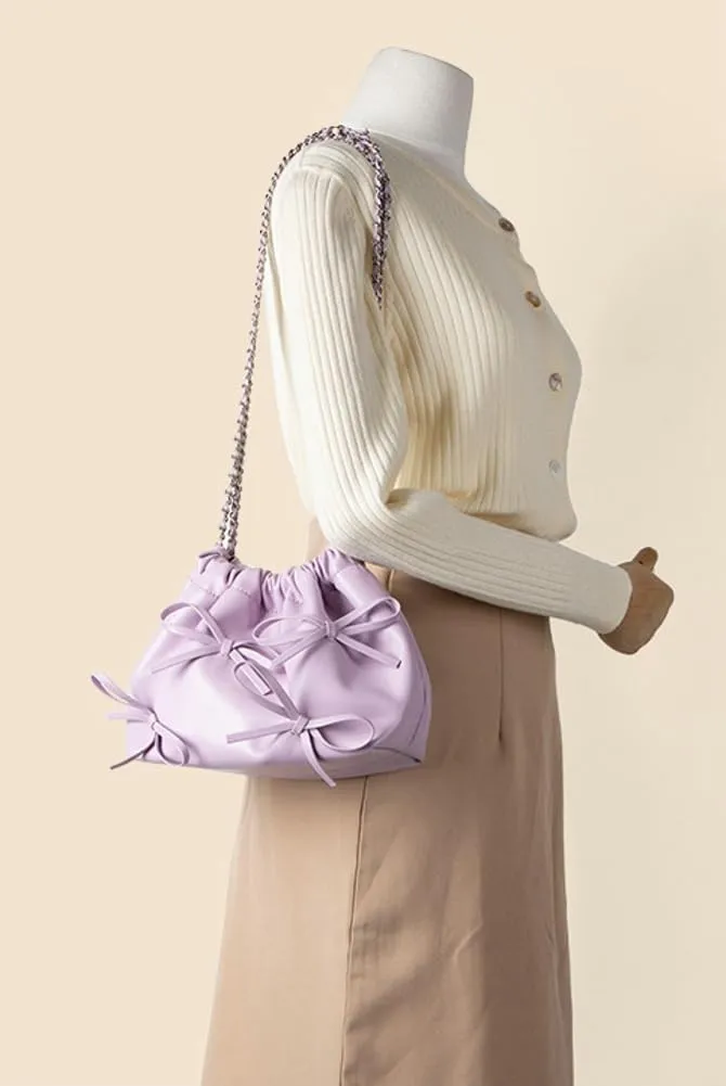 Soft Leather Bow Chain Bucket Bag for Women, Summer Versatile & Elegant Crossbody Purse, Fashionable Shoulder Handbag