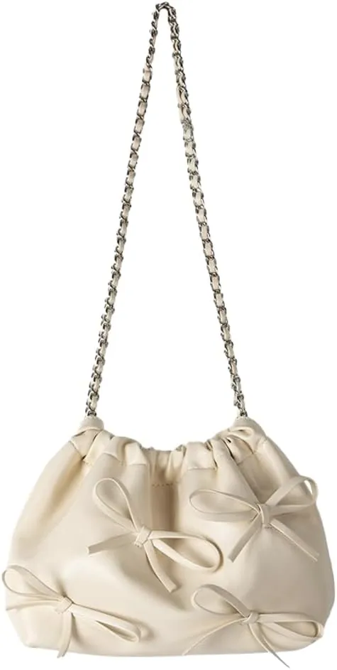 Soft Leather Bow Chain Bucket Bag for Women, Summer Versatile & Elegant Crossbody Purse, Fashionable Shoulder Handbag