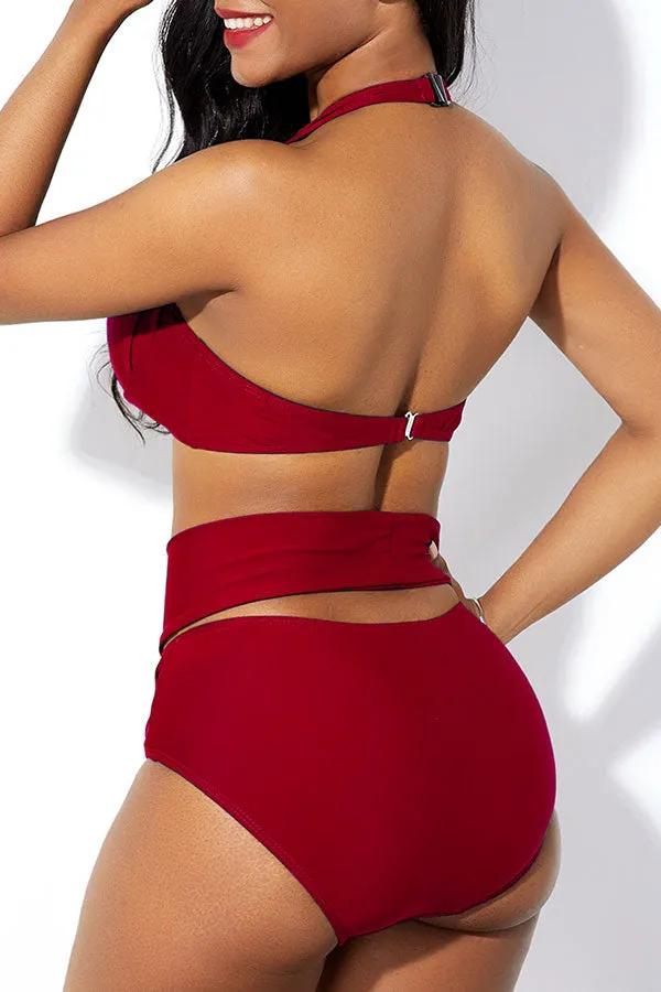 Solid Color Stylish Cross Over Bikini