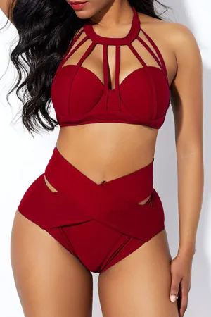 Solid Color Stylish Cross Over Bikini
