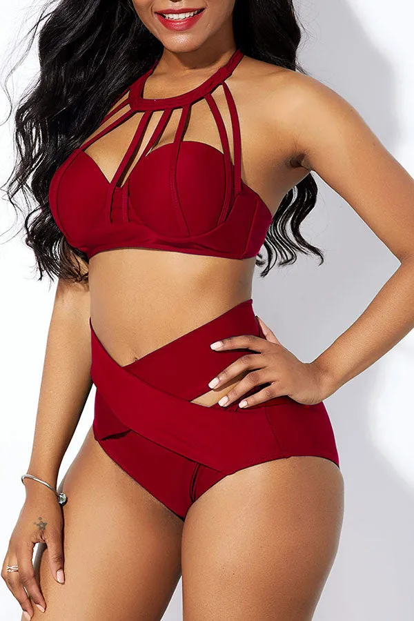 Solid Color Stylish Cross Over Bikini