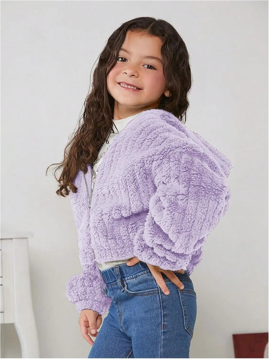 SOLY HUX Girl's Fleece Teddy Jacket Sherpa Zip Up Hoodie Kids Fuzzy Fall Winter Coat Outerwear Jackets