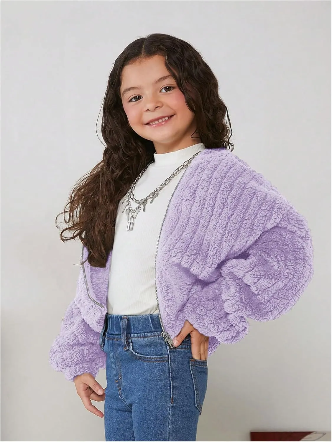 SOLY HUX Girl's Fleece Teddy Jacket Sherpa Zip Up Hoodie Kids Fuzzy Fall Winter Coat Outerwear Jackets