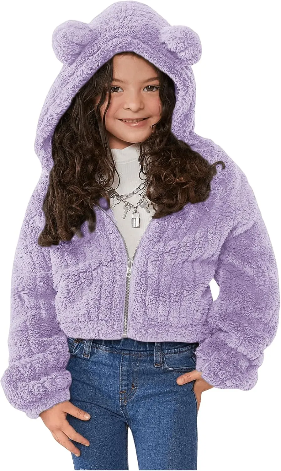 SOLY HUX Girl's Fleece Teddy Jacket Sherpa Zip Up Hoodie Kids Fuzzy Fall Winter Coat Outerwear Jackets