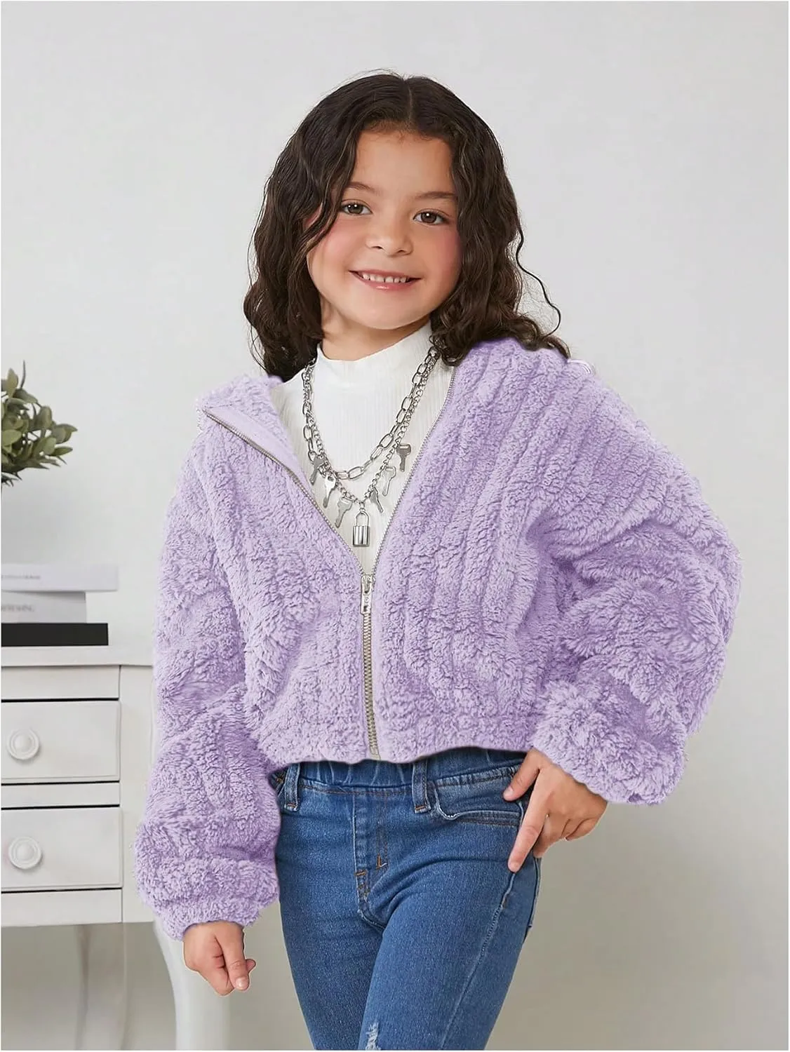 SOLY HUX Girl's Fleece Teddy Jacket Sherpa Zip Up Hoodie Kids Fuzzy Fall Winter Coat Outerwear Jackets