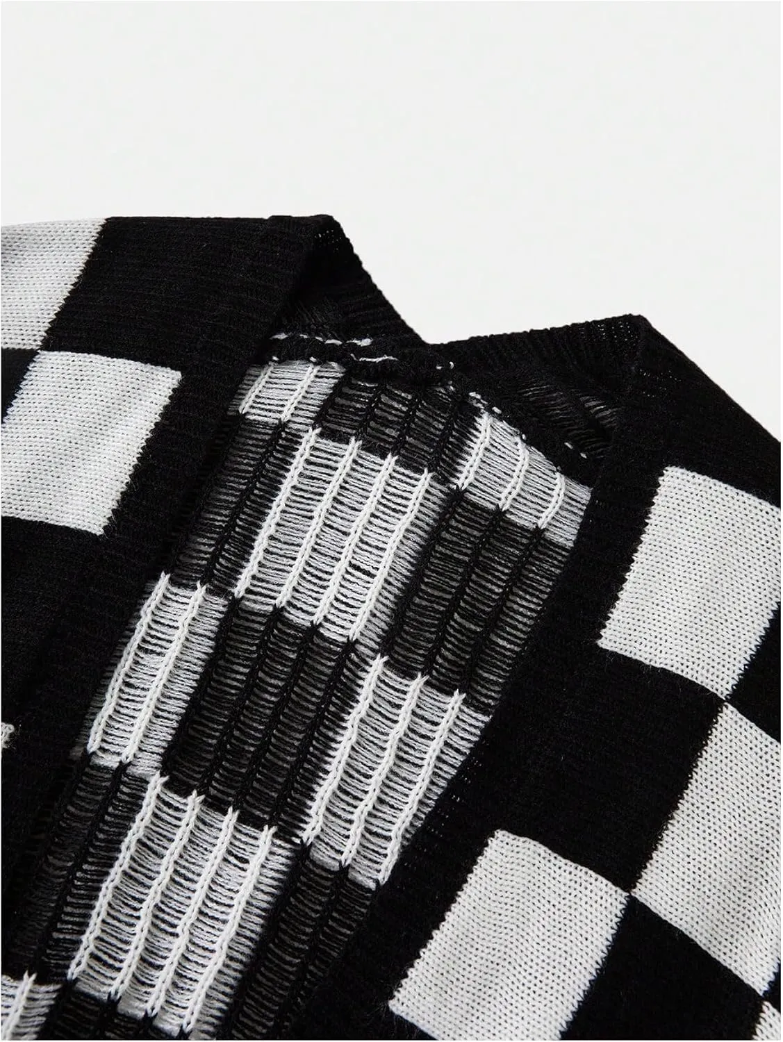 SOLY HUX Women's Long Sleeve Oversized Sweater Checkered Cardigan Open Front Outerwear Tops