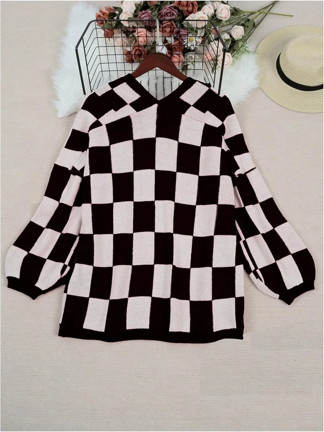 SOLY HUX Women's Plus Size Plaid Cardigan Sweaters Checkered Long Sleeve Open Front Knit Cardigans