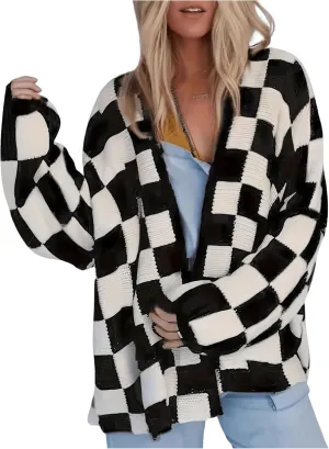 SOLY HUX Women's Plus Size Plaid Cardigan Sweaters Checkered Long Sleeve Open Front Knit Cardigans