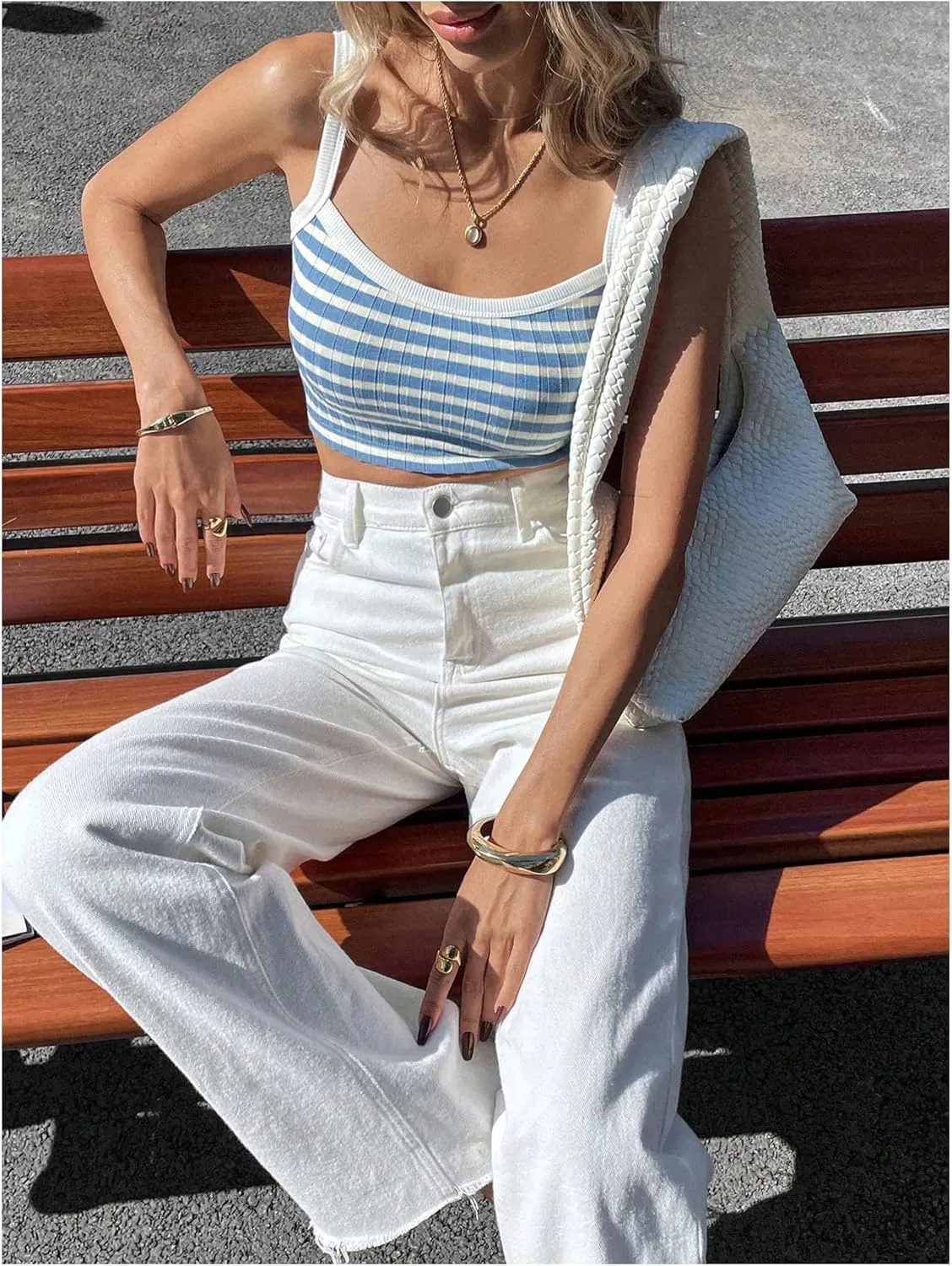 SOLY HUX Women's Striped Camisole Rib Knit Crop Cami Top Tight Fitted Vest Going Out Vacation Outfits
