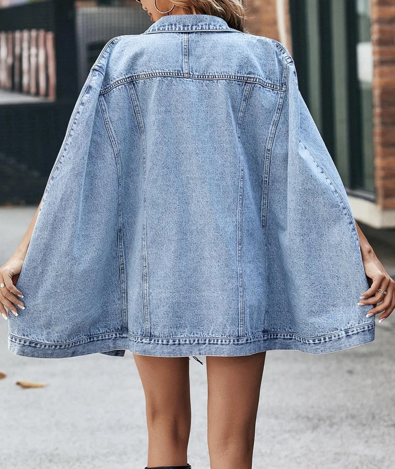 SOMTHRON Womens Oversized Denim Jackets Sleeveless Button Down Spring Cape Cloak Coat Jean Jacket with Pocket