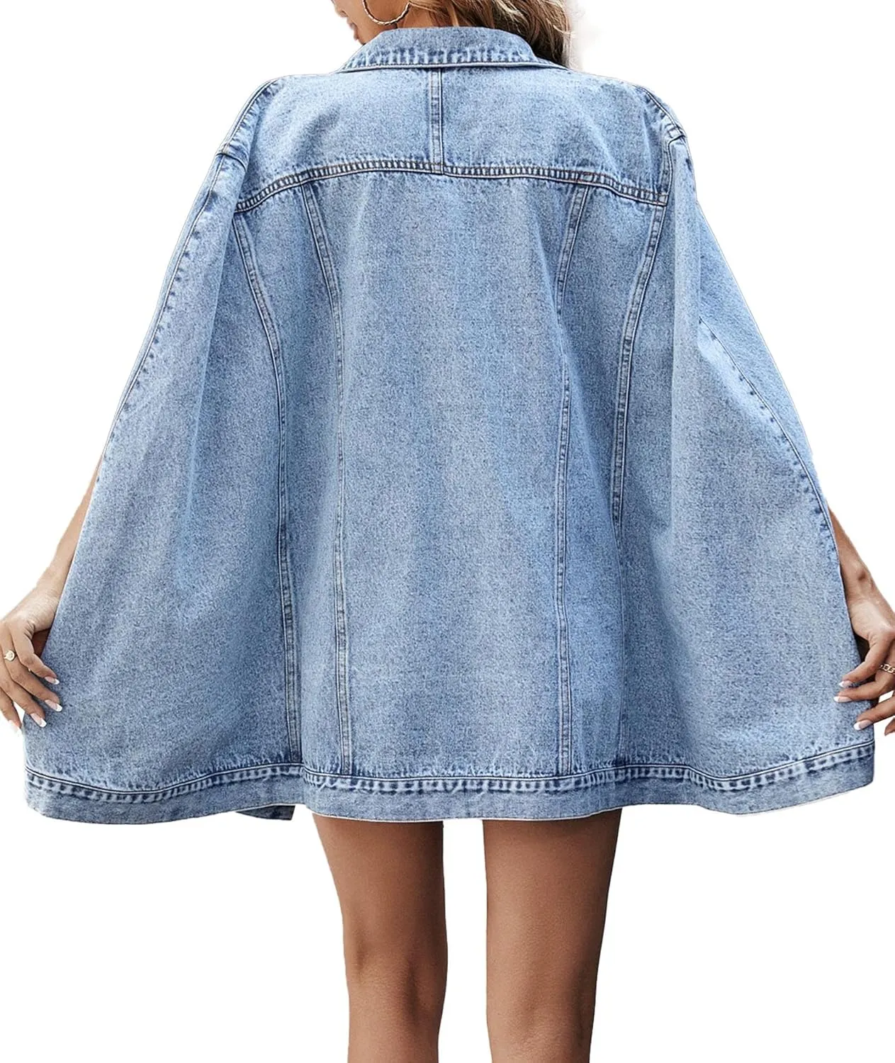 SOMTHRON Womens Oversized Denim Jackets Sleeveless Button Down Spring Cape Cloak Coat Jean Jacket with Pocket
