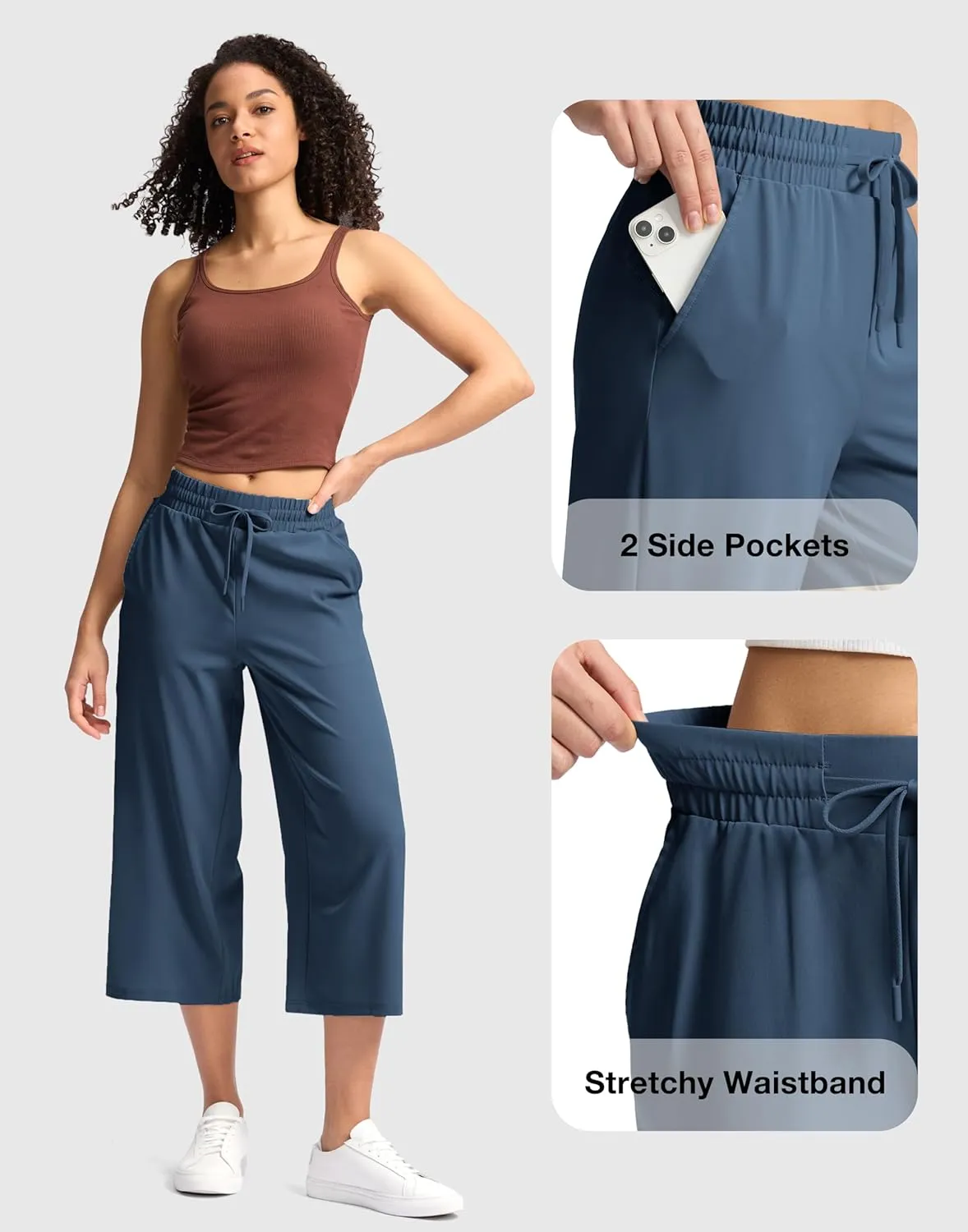 Soothfeel Women's Capri Pants Loose High Waisted Wide Leg Lightweight Travel Hiking Pants for Women Casual Summer with Pocket
