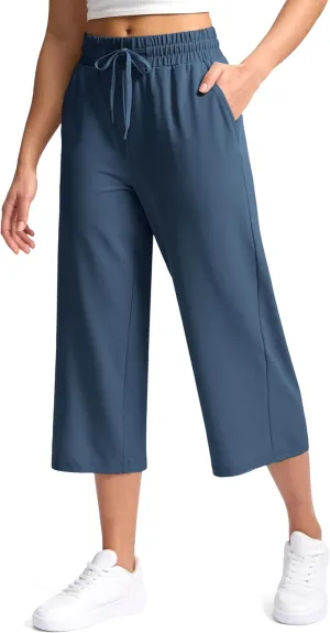 Soothfeel Women's Capri Pants Loose High Waisted Wide Leg Lightweight Travel Hiking Pants for Women Casual Summer with Pocket
