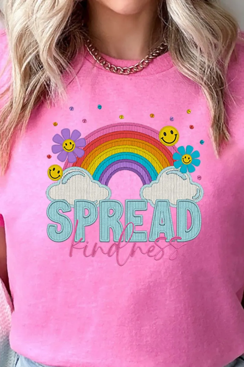 Spread Kindness Faux Embroidery Transfer Short Sleeve Relaxed Fit T-Shirt