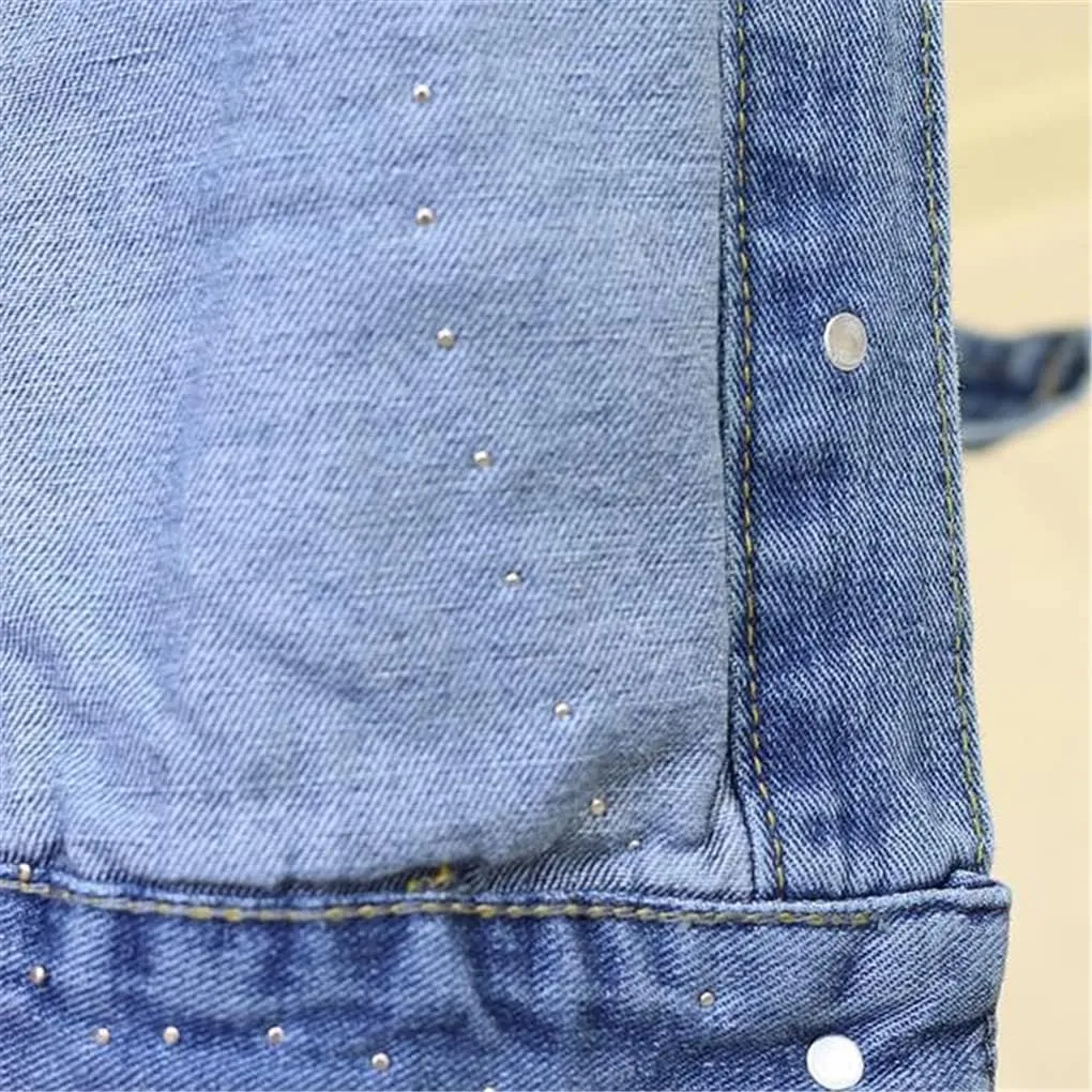 Spring Autumn Denim Jacket Women Embroidery Flowers Hole Cowboy Outerwear Casual Jean Coat