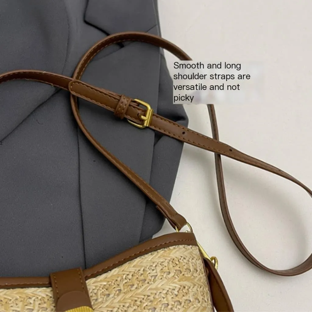 Straw Bag Beach Leisure Straw Handbag Shoulder Bag Retro Bucket Bag Versatile Crossbody Bag Straw Beach Bag