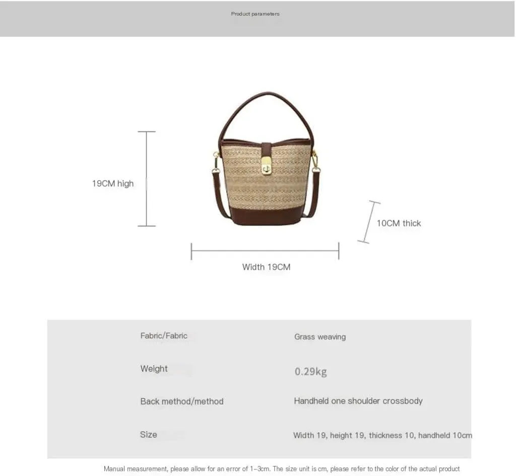 Straw Bag Beach Leisure Straw Handbag Shoulder Bag Retro Bucket Bag Versatile Crossbody Bag Straw Beach Bag