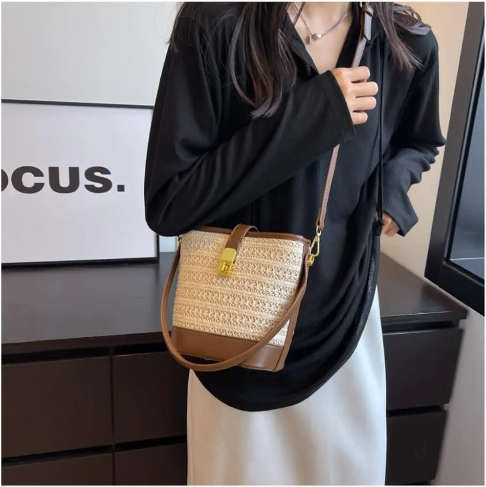 Straw Bag Woven Straw Bag Women 2023 New Shoulder Bag Summer Versatile Portable Bucket Bag Straw Beach Bag