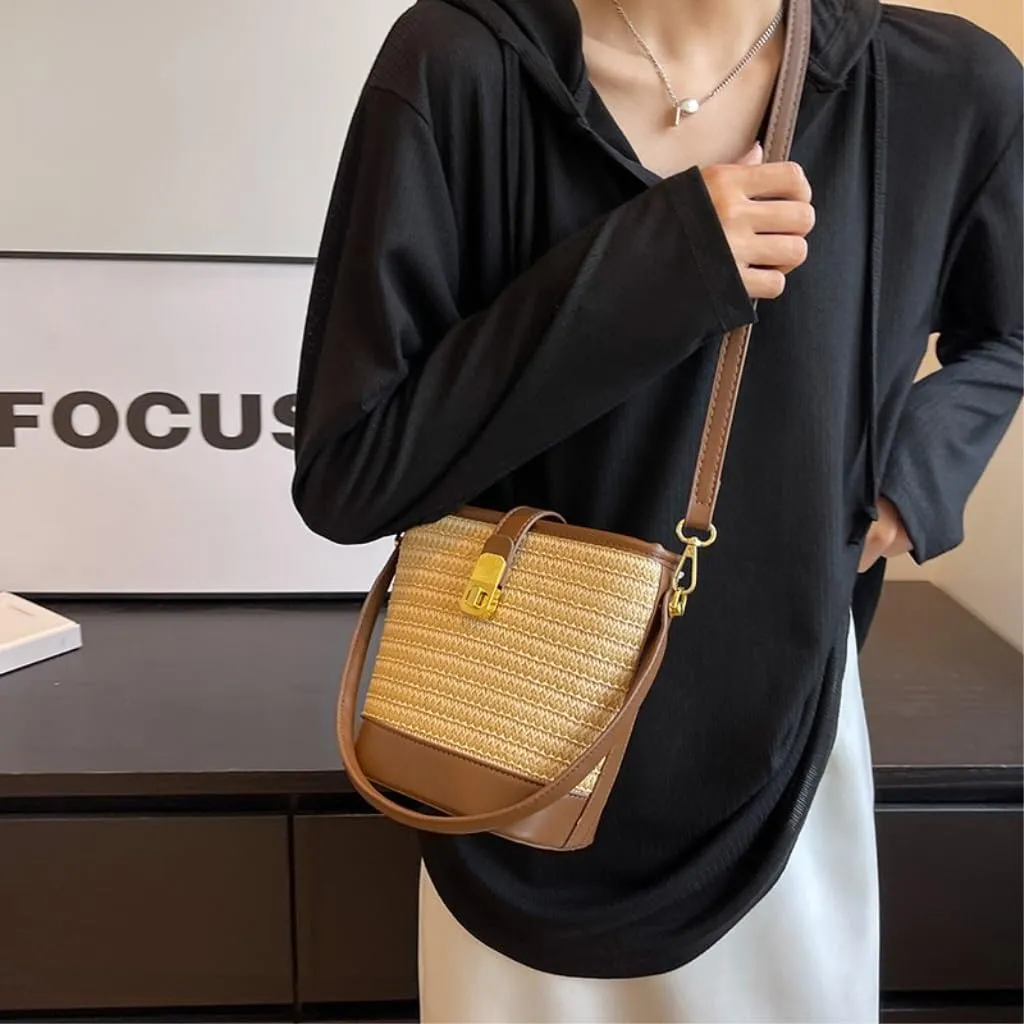 Straw Bag Woven Straw Bag Women 2023 New Shoulder Bag Summer Versatile Portable Bucket Bag Straw Beach Bag
