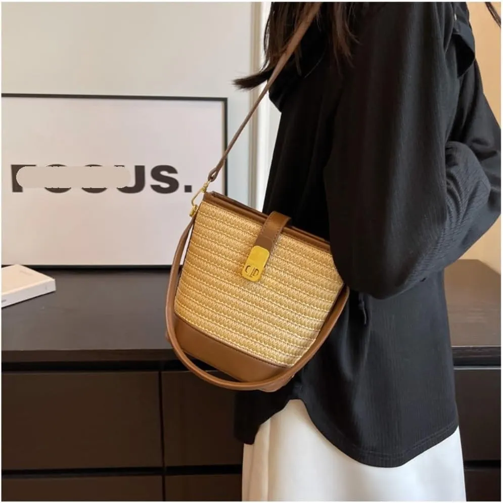 Straw Bag Woven Straw Bag Women 2023 New Shoulder Bag Summer Versatile Portable Bucket Bag Straw Beach Bag