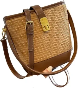 Straw Bag Woven Straw Bag Women 2023 New Shoulder Bag Summer Versatile Portable Bucket Bag Straw Beach Bag