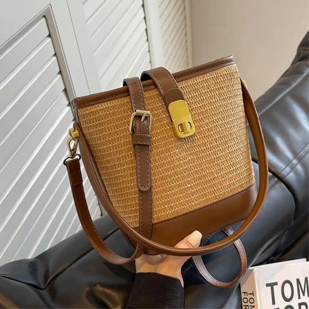 Straw Bag Woven Straw Bag Women 2023 New Shoulder Bag Summer Versatile Portable Bucket Bag Straw Beach Bag
