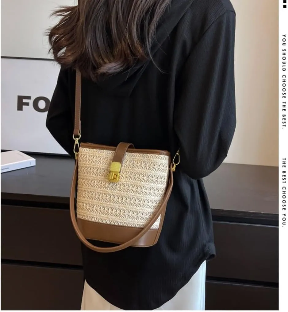 Straw Bag Woven Straw Bag Women 2023 New Shoulder Bag Summer Versatile Portable Bucket Bag Straw Beach Bag