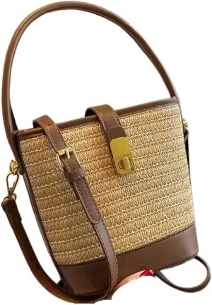 Straw Purse Woven Straw Bag Women 2023 New Shoulder Bag Summer Versatile Portable Bucket Bag Straw Purses