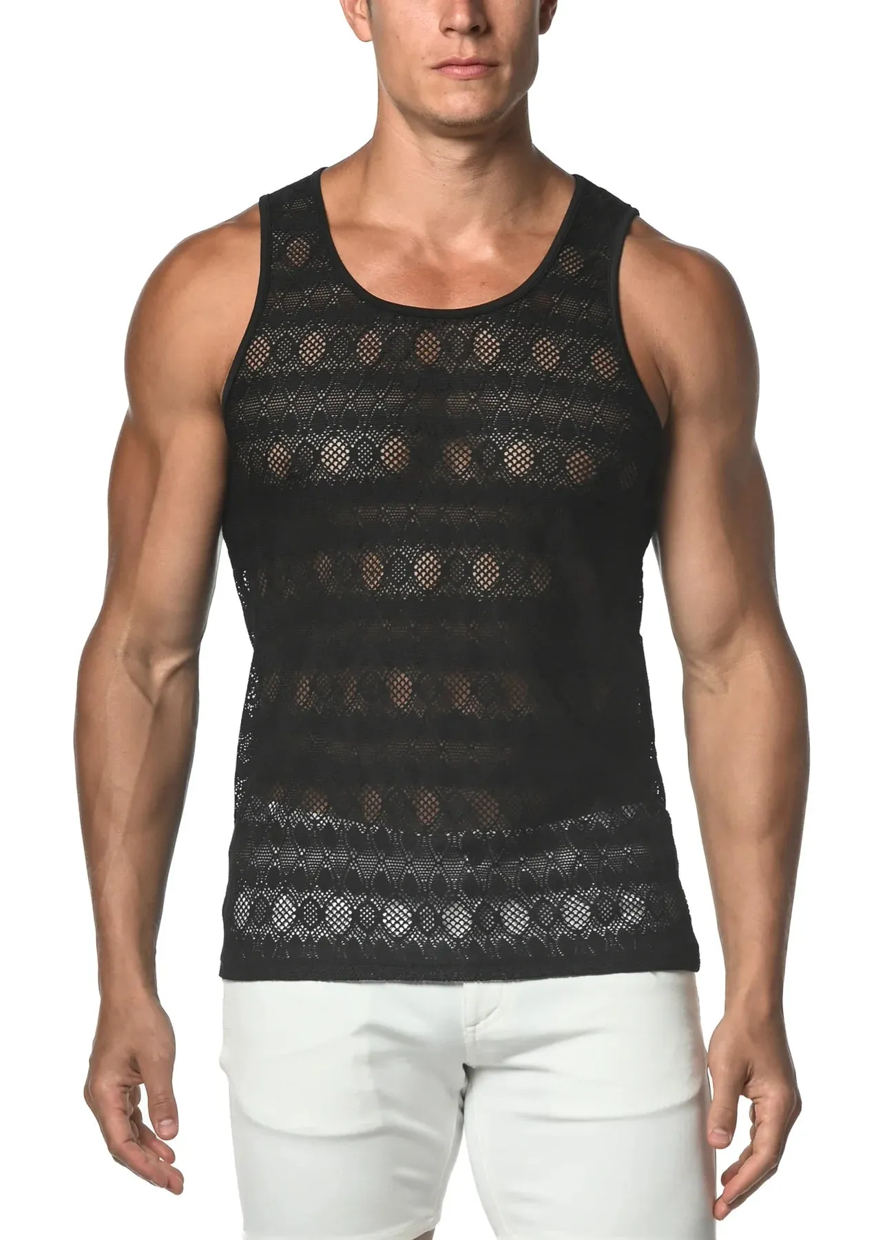 Stretch Gossamer Lace Tank-Oval