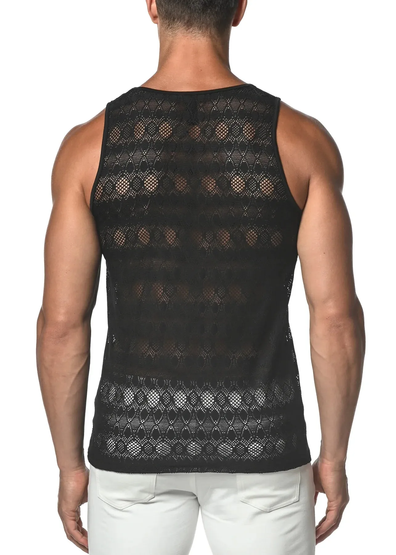 Stretch Gossamer Lace Tank-Oval