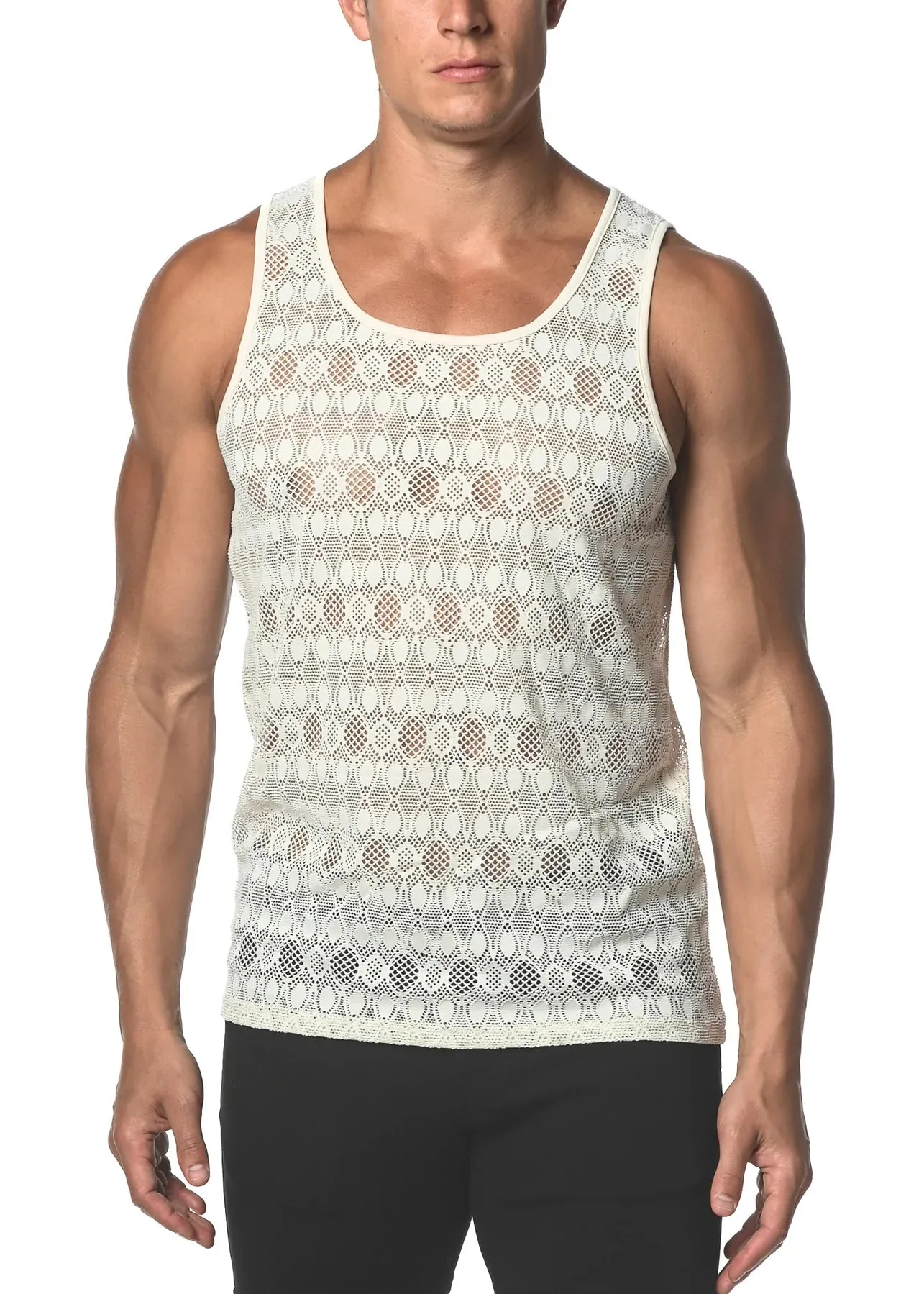 Stretch Gossamer Lace Tank-Oval