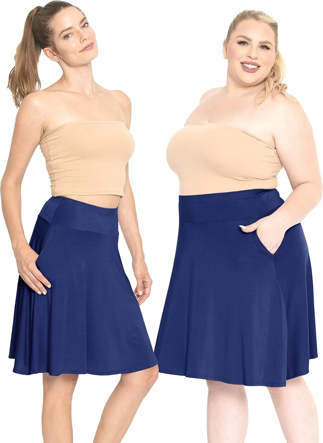 STRETCH IS COMFORT Women's and Plus Knee Length and MIDI A-Line Skirt w/Pockets