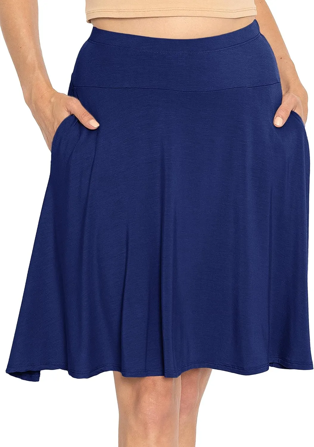 STRETCH IS COMFORT Women's and Plus Knee Length and MIDI A-Line Skirt w/Pockets