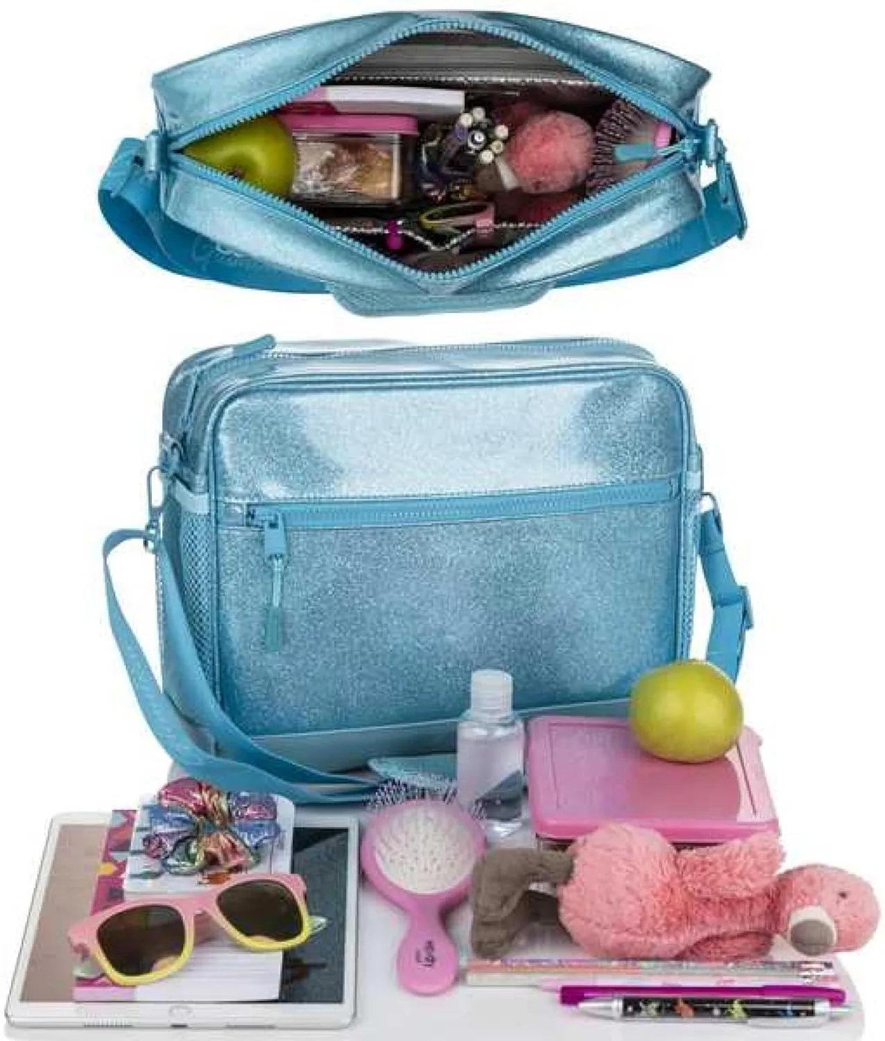 Stylish Glitter Blue Messenger Bag for Girls - Insulated Lunch Carrier Accesories Bag, Lightweight & Versatile Crossbody bag