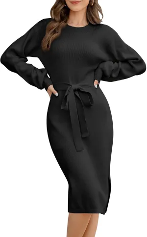 Sweater Dress for Women Long Sleeve Crewneck Pullover Dresses Womens 2024 Fall Winter Fashion Casual Knit Sweaters