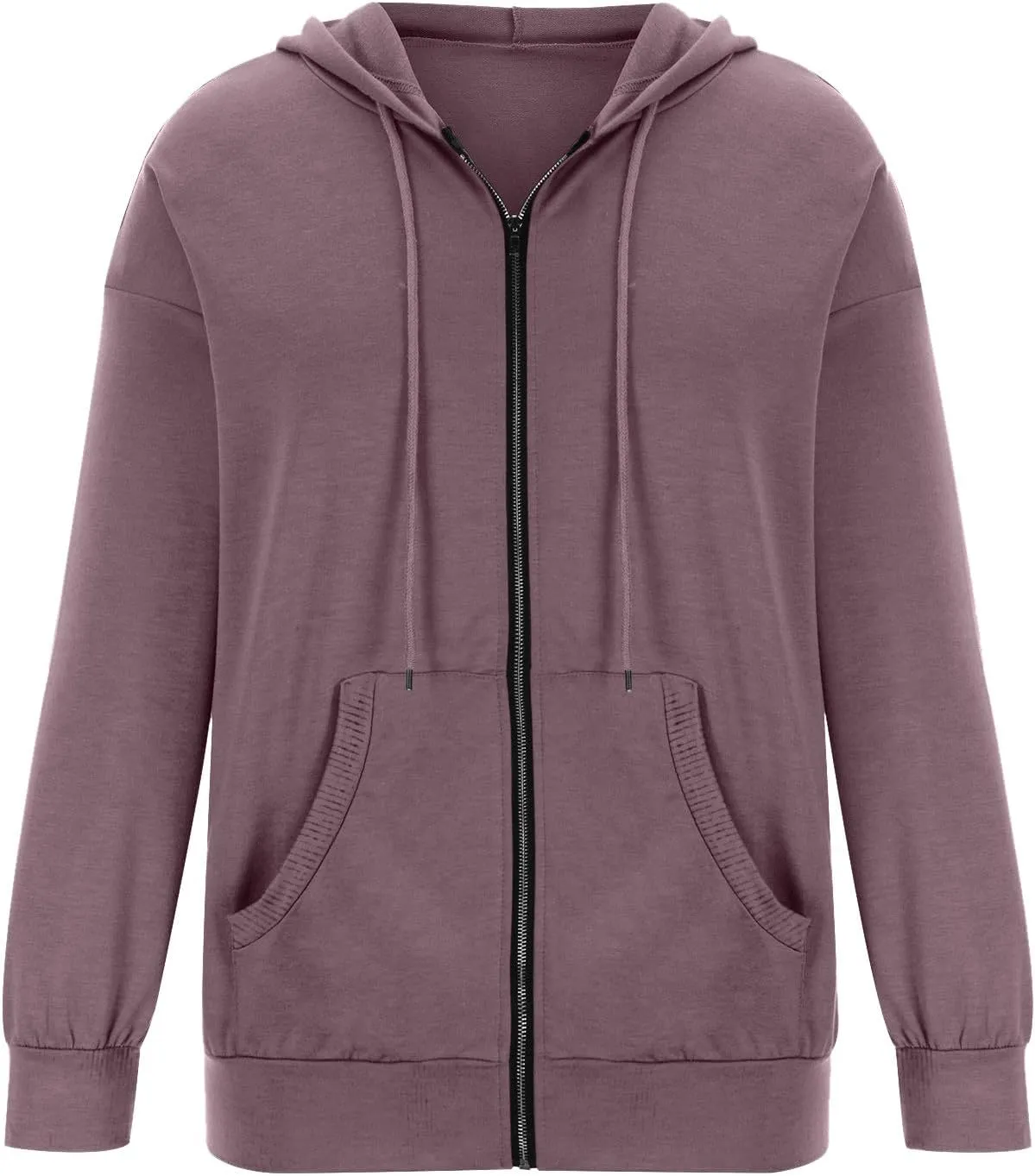 Sweatshirt for Women Fall Jacket Oversized Casual Zip Up Drawstring Hoodie w Pockets Long Sleeve Solid Outerwear Tops