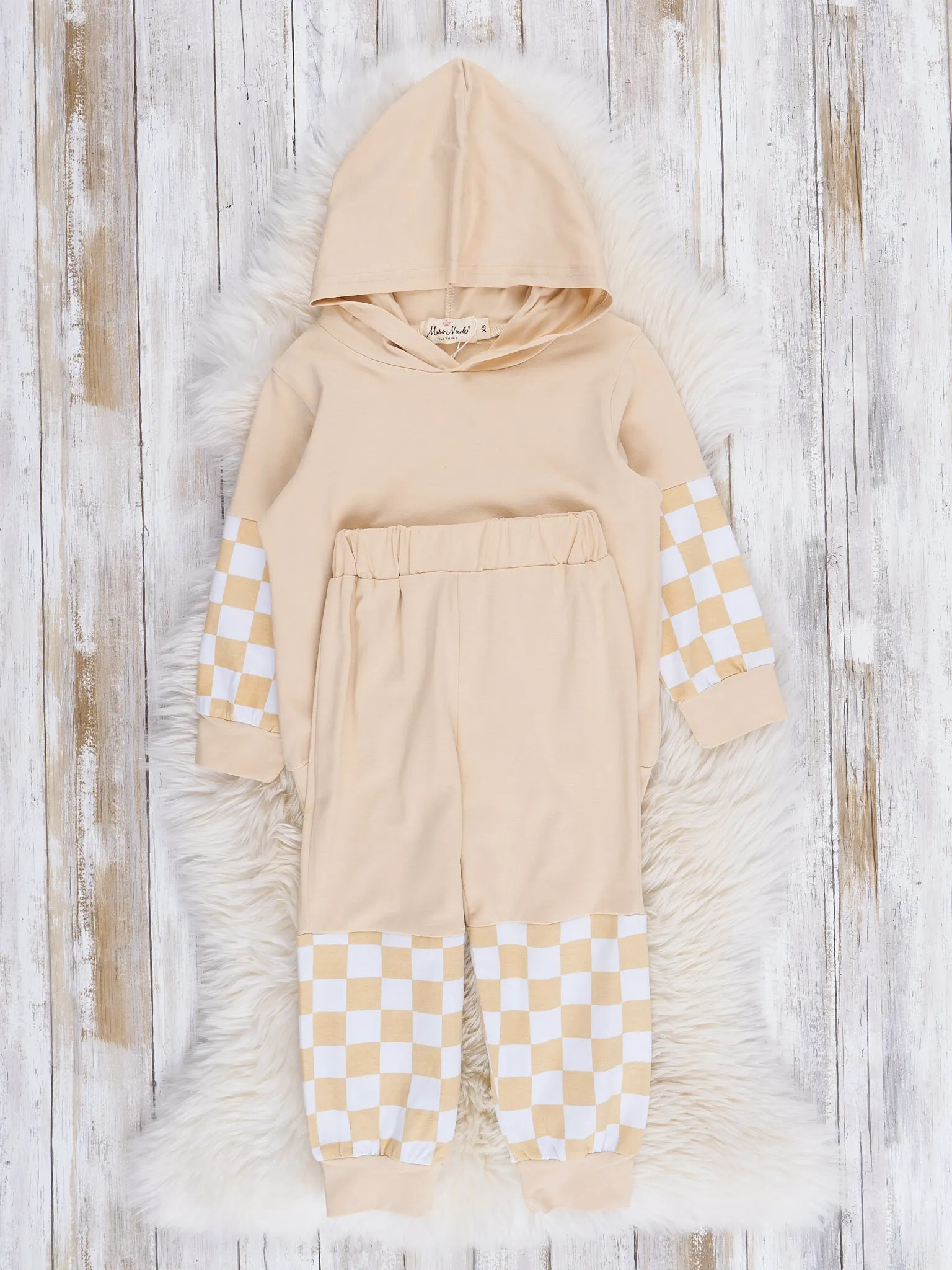 Tan Checkers Hoodie & Joggers Outfit