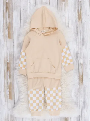 Tan Checkers Hoodie & Joggers Outfit