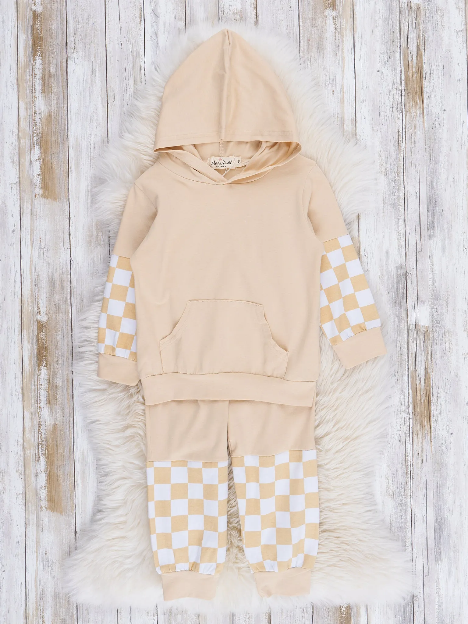 Tan Checkers Hoodie & Joggers Outfit