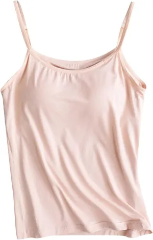 Tank Top With Built In Bra For Women Going Out Scoop Neck Crop Camisole Tops Padded Shelf Bras Modal Basic Cami Tank