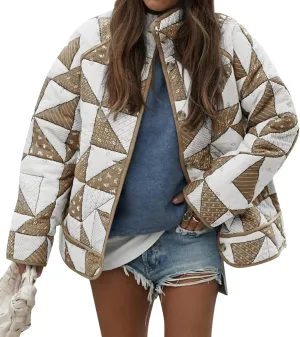 Tankaneo Womens Quilted Puffer Jacket Patchwork Lightweight Padded Puffy Down Coat Outerwear