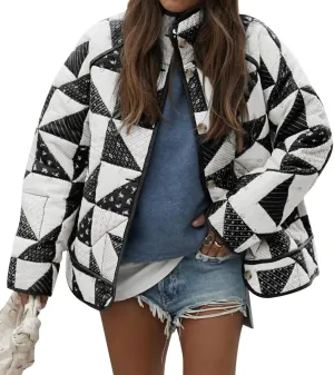 Tankaneo Womens Quilted Puffer Jacket Patchwork Lightweight Padded Puffy Down Coat Outerwear