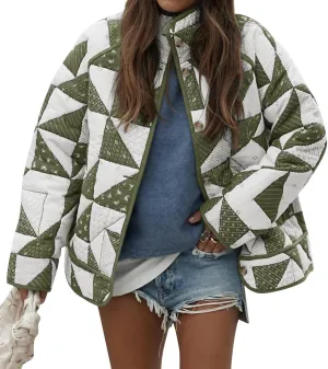 Tankaneo Womens Quilted Puffer Jacket Patchwork Lightweight Padded Puffy Down Coat Outerwear
