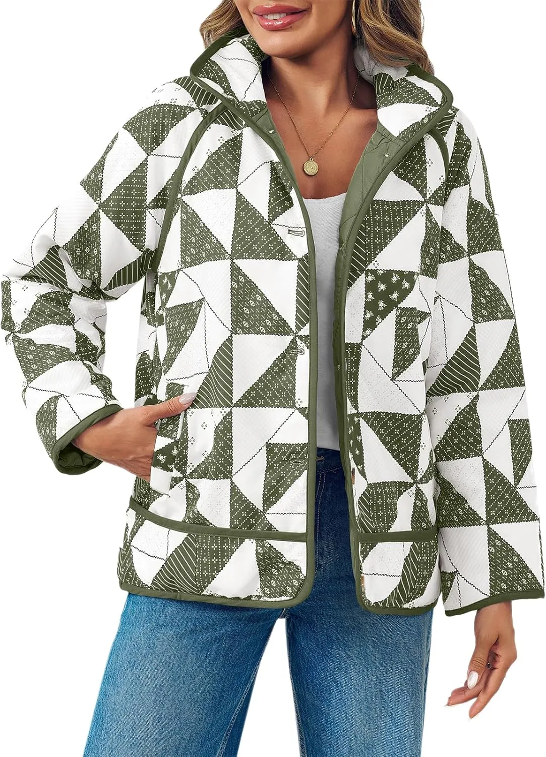 Tankaneo Womens Quilted Puffer Jacket Patchwork Lightweight Padded Puffy Down Coat Outerwear