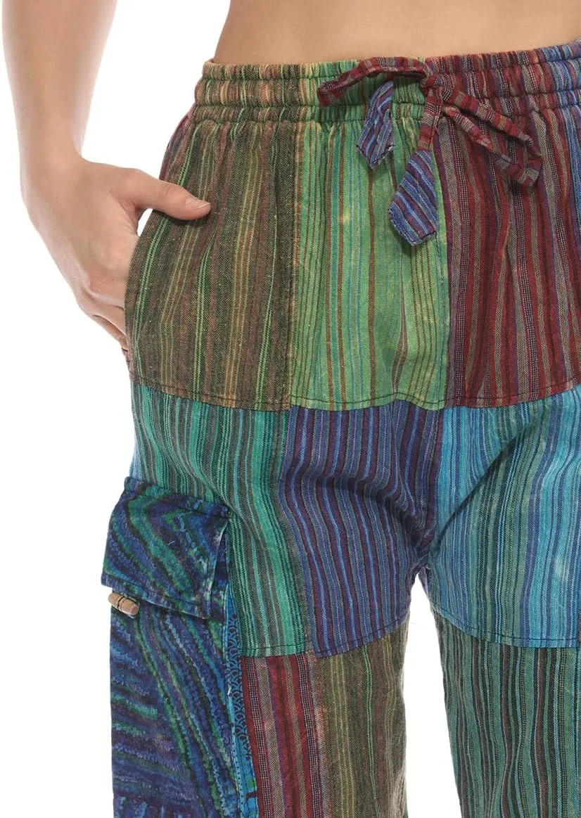 THE COLLECTION ROYAL Unisex Hippie Patchwork Bohemian Casual Rave Festival Harem Drawstring Boho Trouser Pants