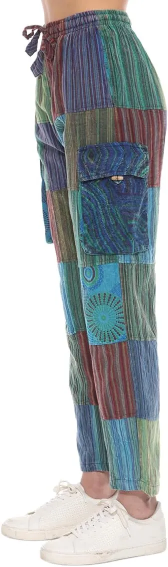 THE COLLECTION ROYAL Unisex Hippie Patchwork Bohemian Casual Rave Festival Harem Drawstring Boho Trouser Pants
