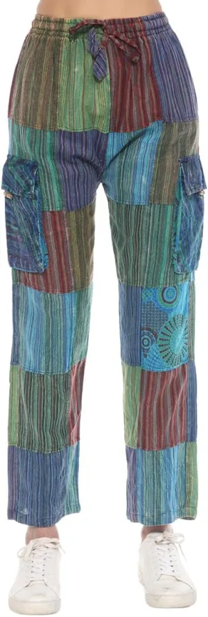 THE COLLECTION ROYAL Unisex Hippie Patchwork Bohemian Casual Rave Festival Harem Drawstring Boho Trouser Pants