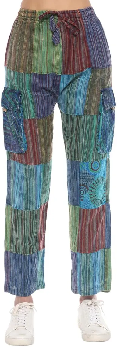 THE COLLECTION ROYAL Unisex Hippie Patchwork Bohemian Casual Rave Festival Harem Drawstring Boho Trouser Pants