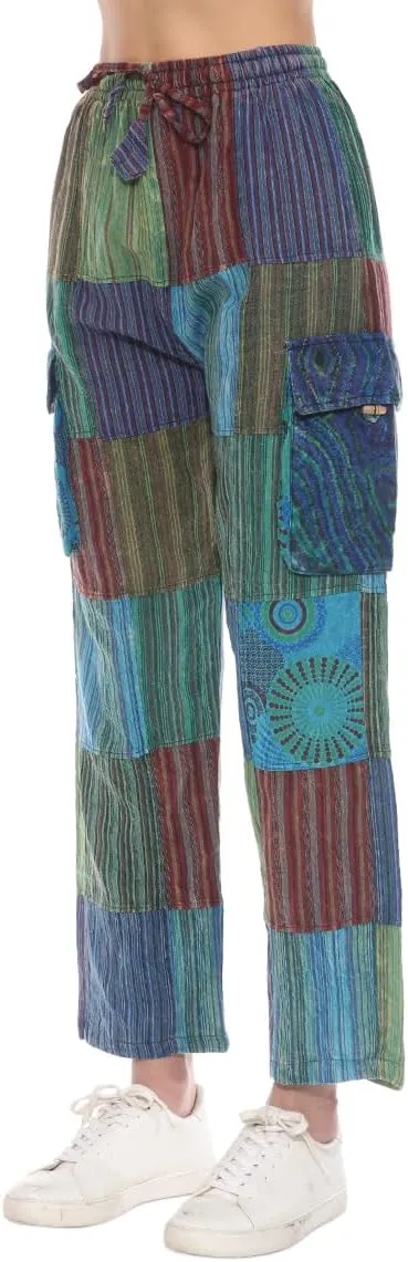 THE COLLECTION ROYAL Unisex Hippie Patchwork Bohemian Casual Rave Festival Harem Drawstring Boho Trouser Pants